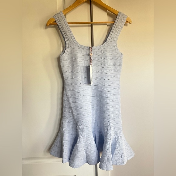 NWT LoveShackFancy Maryanne Knit Mini Dress Morning SKy Light Blue | size M - Picture 5 of 11